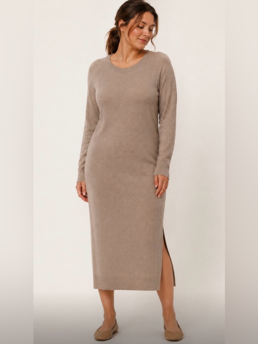 Taupe Long-Sleeve Maxi Sweater Knit Dress Size XL